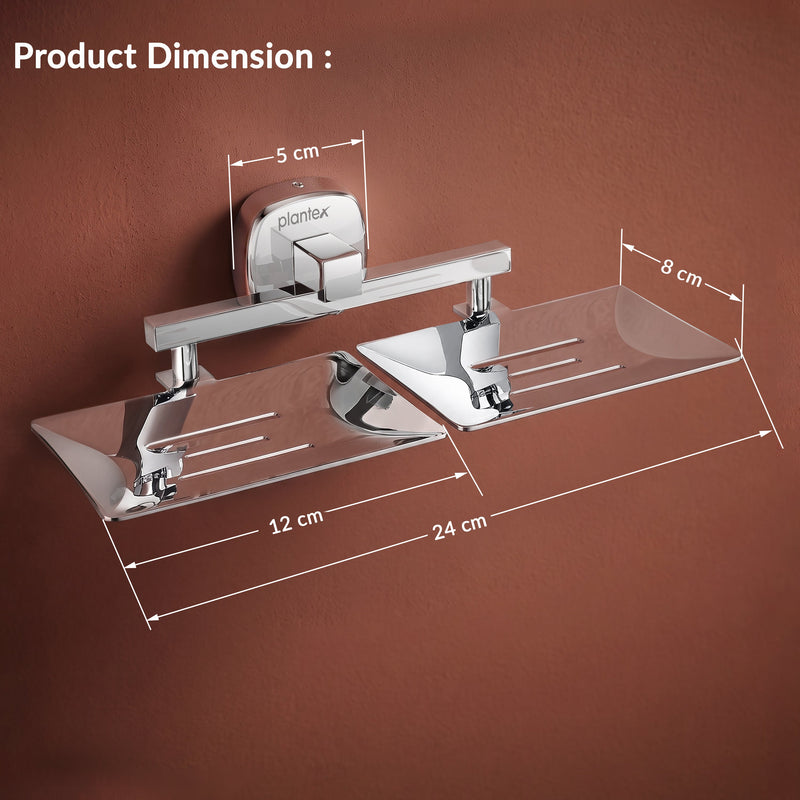 Plantex 304 Grade Stainless Steel Double Soap Dish/Soap Case/Soap Holder/Soap Stand for Bathroom Accessories - Maxx (Chrome)-2