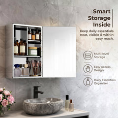 Plantex Bathroom Mirror Cabinet/304 Stainless Steel Bathroom Cabinet with Mirror/Bathroom Storage Cabinet/Wall Mounted Mirror Bathroom Cabinet (12x18 Inch-Chrome)-3