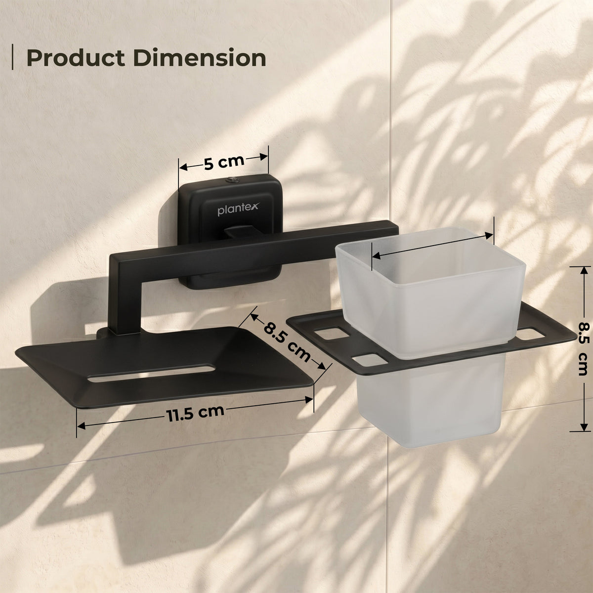 Plantex Decan 304 Grade Stainless Steel Soap and Brush Holder Stand for Bathroom/Tumbler Holder with Soap Holder/Bathroom Accessories - (Black)-2