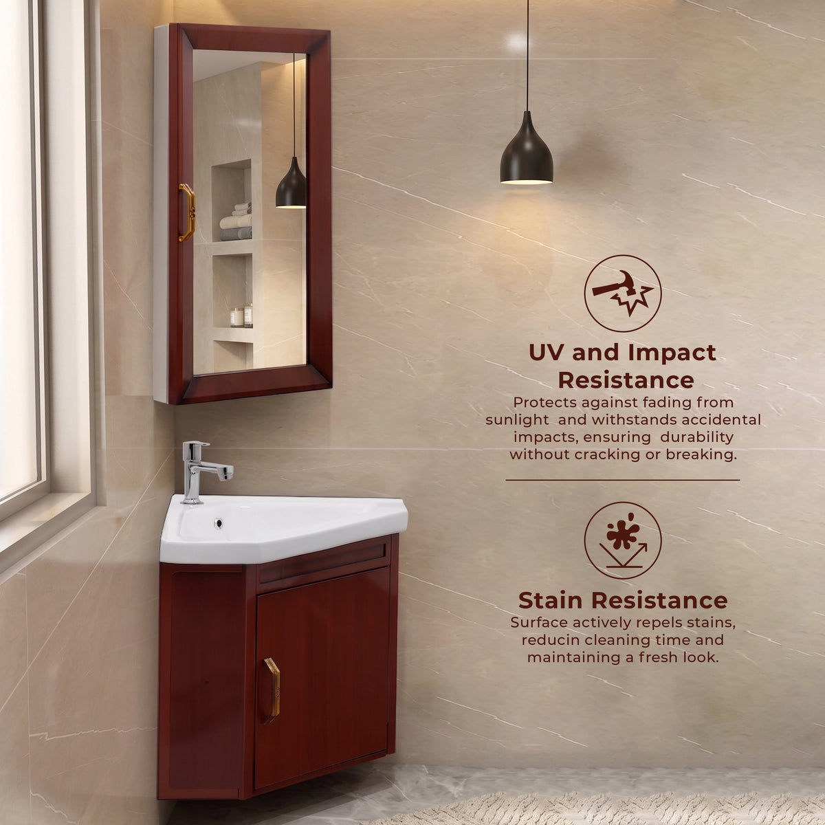 Plantex Vanity Set for Bathroom/Wall Mount Vanity Cabinet with Washbasin and Mirror/Corner Washbasin with Unbrackable Cabinet Full Set/Bathroom Accessories - (461, Brown)-4