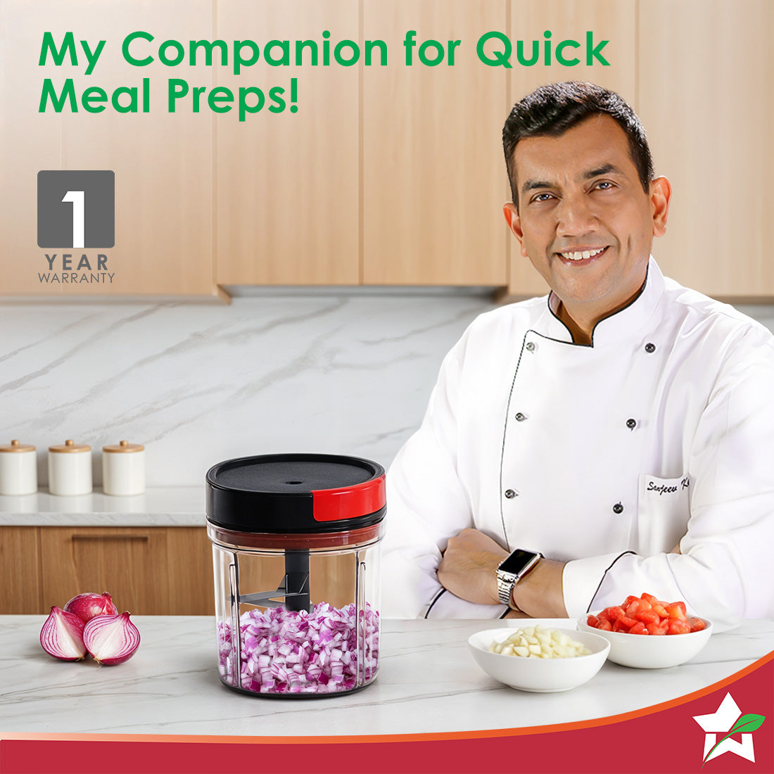 Wonderchef Glory String Vegetable Chopper with 6 Sharp SS Blade, Anti Slip Silicon Base Ring, Air Tight Lid, 900Ml, 1 Ye