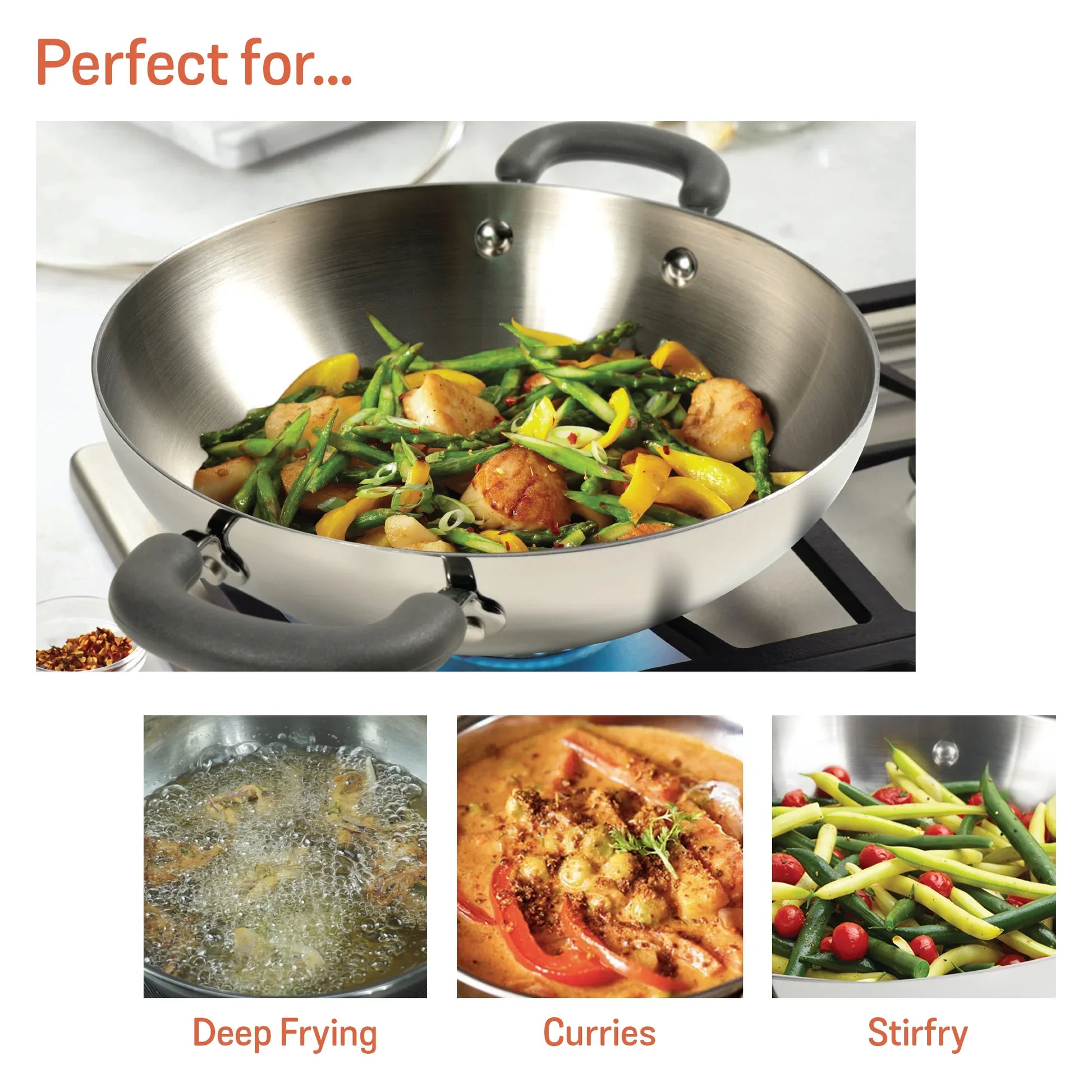 Meyer Trivantage Stainless Steel Triply Cookware Kadai/Wok with Lid, 20cm
