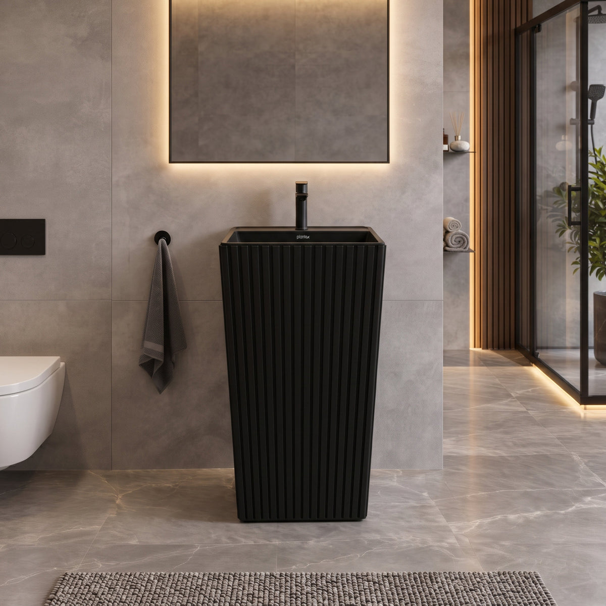 Plantex Acrylic Resin & Quartz Free Standing Wash Basin/Pedestal Wash Basin/Square Basin for Bathroom/Home/Office/Hotel - (10049, Black)-3