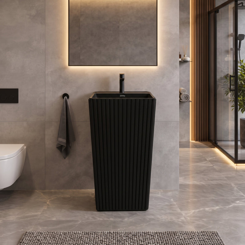 Plantex Acrylic Resin & Quartz Free Standing Wash Basin/Pedestal Wash Basin/Square Basin for Bathroom/Home/Office/Hotel - (10049, Black)-3