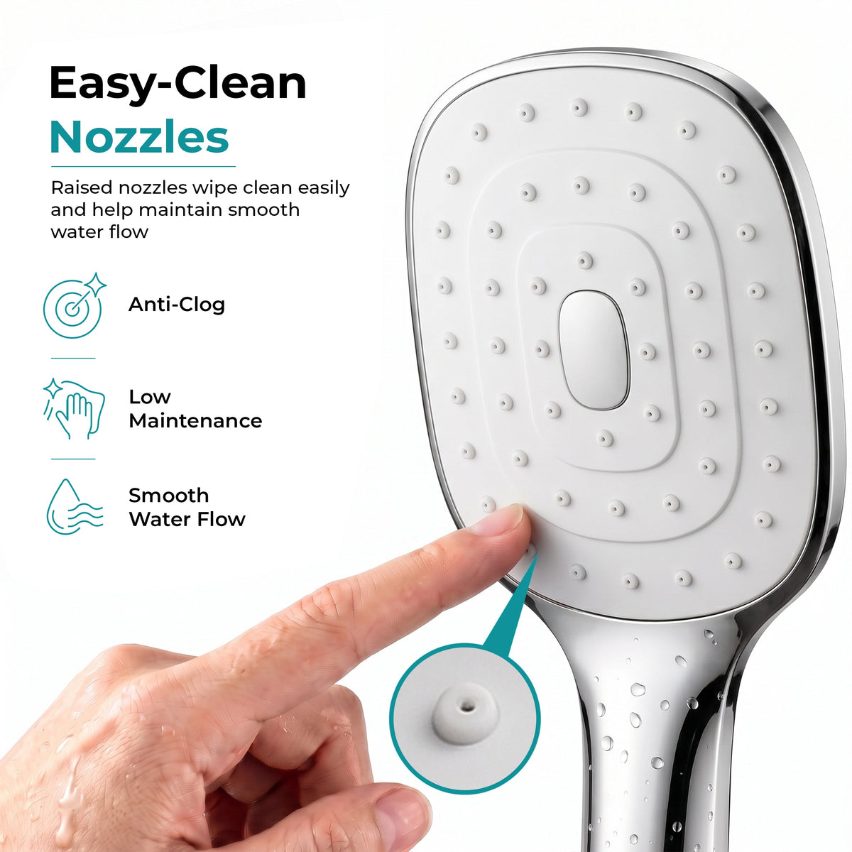 Plantex ABS Hand Shower for Bath/Self Cleaning Hand Shower/Rectangle Shower Head for Home & Hotel/Handheld Shower Without Hose Pipe - (Chrome, H326)-3