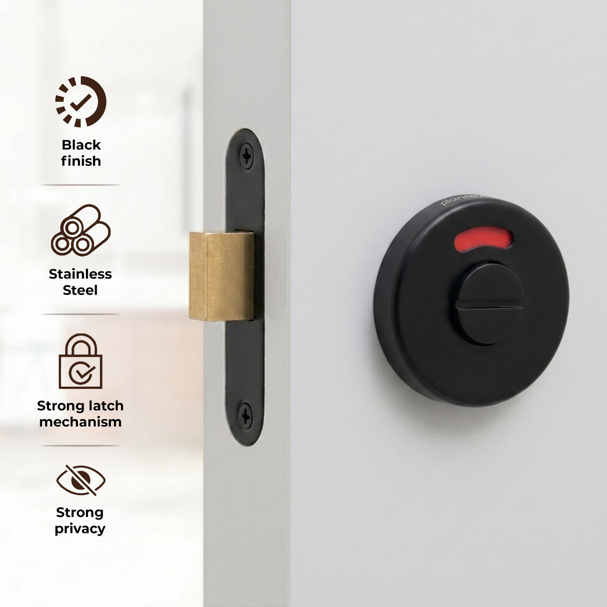 Plantex Bathroom Indicator with Lock/Stainless Steel Red and Green Indicator Keyless Door Lock/Round Toilet Partition Door Lock - Pack of 1 (Black)-4