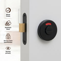Plantex Bathroom Indicator with Lock/Stainless Steel Red and Green Indicator Keyless Door Lock/Round Toilet Partition Door Lock - Pack of 1 (Black)-4