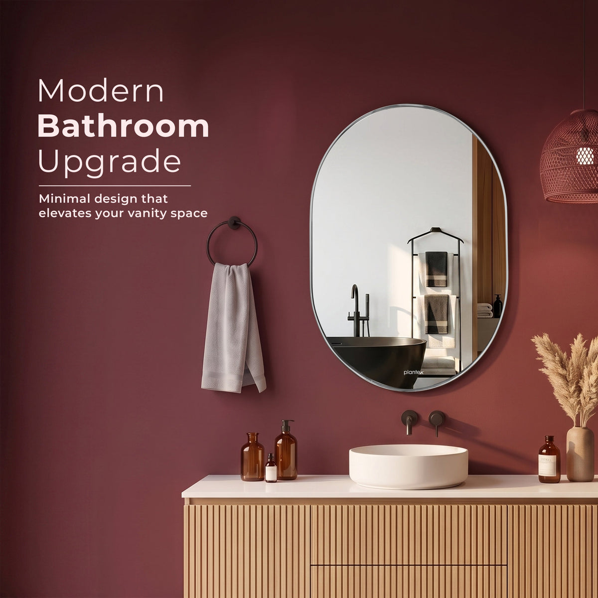 Plantex Glass Frameless Capsule Oval Mirror for Wall/Mirror with Beveled Smooth Edges for Bathroom/Dressing Room/Living Room/Bedroom/Entryway - (18x12 Inch), Clear-3