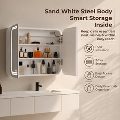 Plantex Stainless Steel Bathroom Cabinet with Mirror/Double Door Bathroom Cabinet Storage/LED Mirror Cabinet for Bathroom Wall/Bathroom Organiser Cabinet (28x23 Inch-White)-3