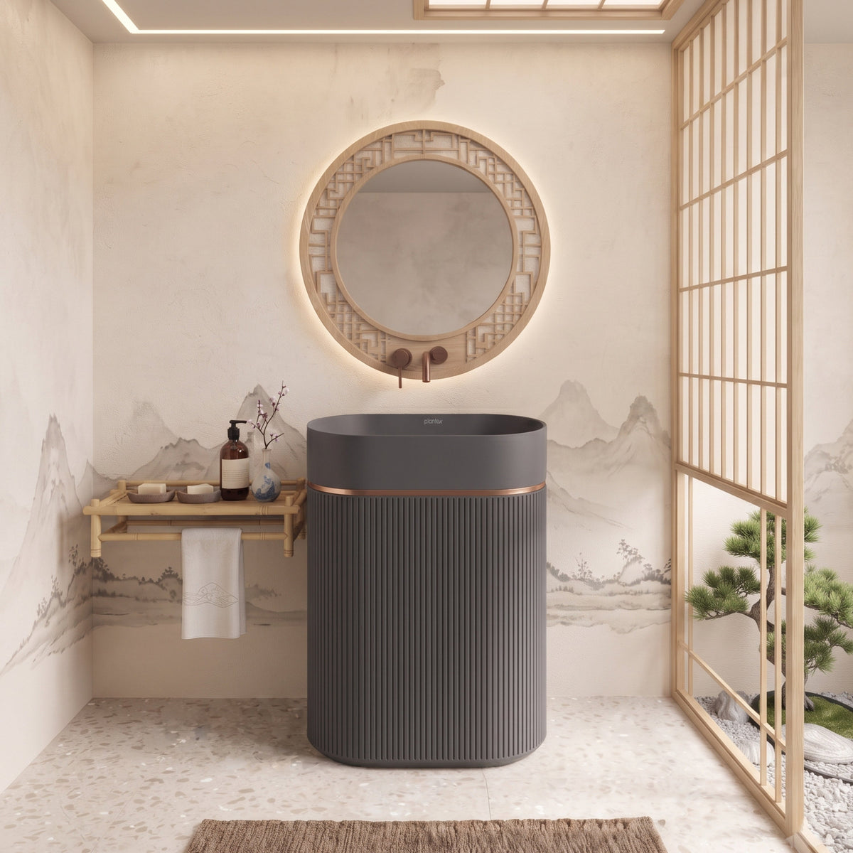 Plantex Acrylic Resin & Quartz Free Standing Basin/Pedestal Wash Basin/Oval Basin for Bathroom/Home/Office - (10047, Grey)-3