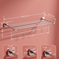 Plantex 304 Grade Stainless Steel Towel Rack with Hooks/Bathroom Towel Rod/Towel Hanger/Bathroom Accessories - Nipron (24-inch) Chrome-2