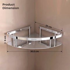 Plantex Bathroom Corner Shelf for Wall Mount/304 Grade Stainless Steel Corner Shelf for Bathroom with Railings/Bathroom Accessories - Pack of 2 (9x9 inches, Chrome)-2