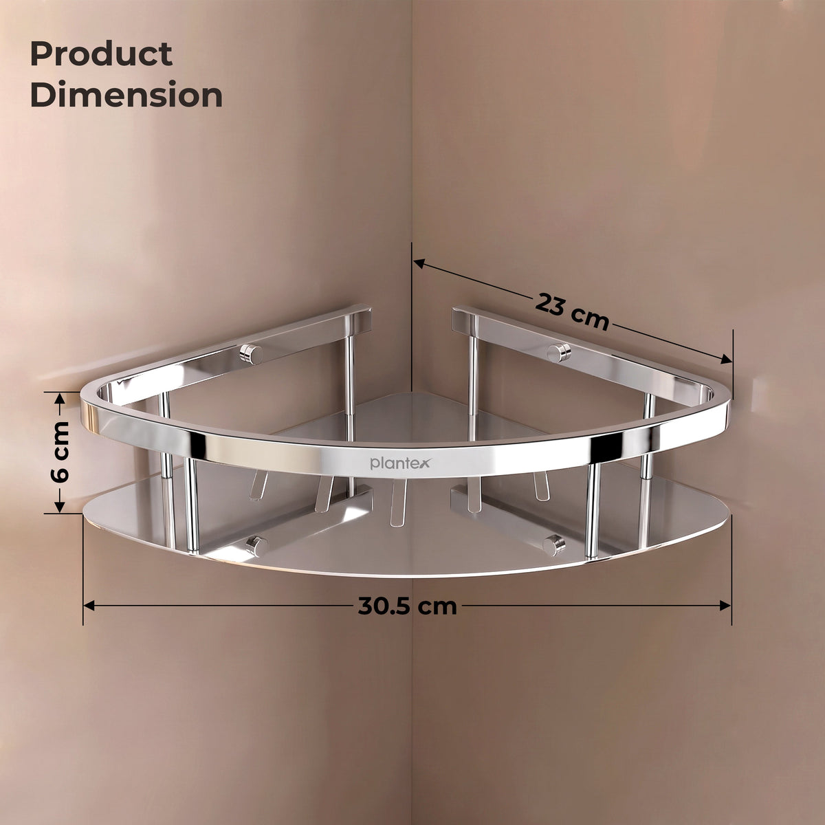 Plantex Bathroom Corner Shelf for Wall Mount/304 Grade Stainless Steel Corner Shelf for Bathroom with Railings/Bathroom Accessories - Pack of 2 (9x9 inches, Chrome)-2