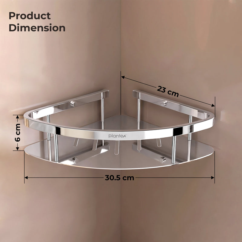 Plantex Bathroom Corner Shelf for Wall Mount/304 Grade Stainless Steel Corner Shelf for Bathroom with Railings/Bathroom Accessories - Pack of 2 (9x9 inches, Chrome)-2
