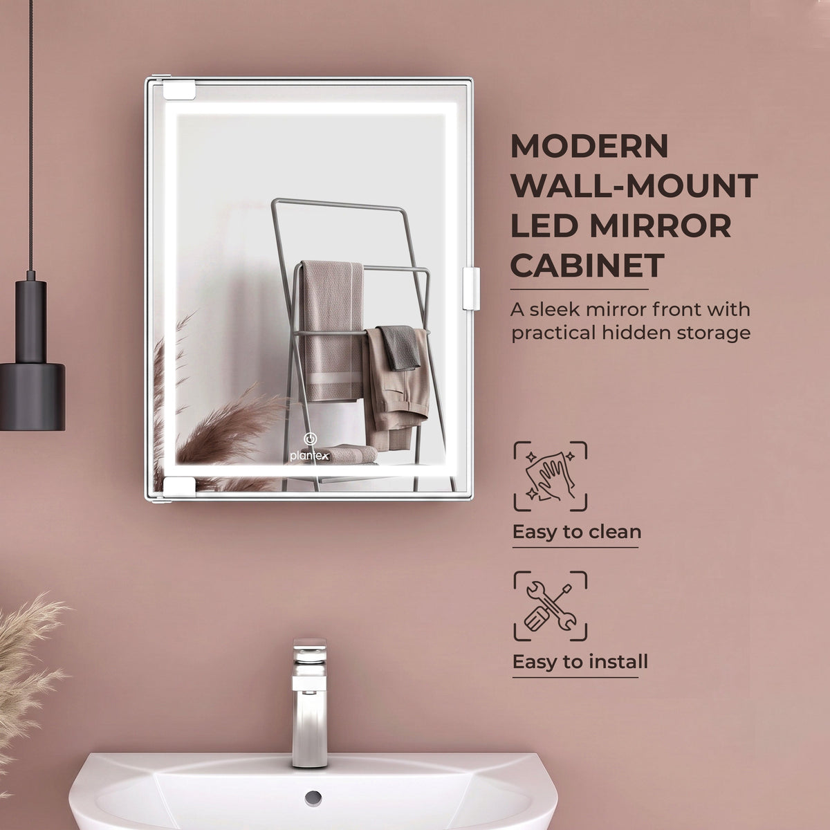 Plantex LED Mirror Cabinet for Bathroom/ABS Storage Cabinet/Mirror Cabinet for Wall/Mirror with Storage for Bathroom - 18x14 Inch (CAB-118, White)-3