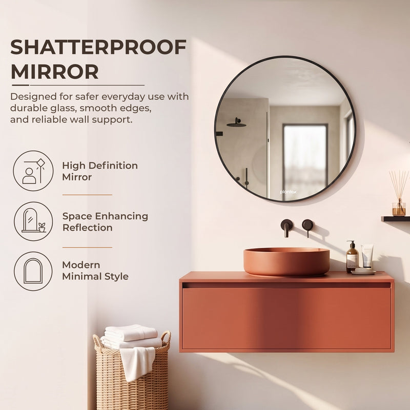 Plantex Aluminium Frame Mirror for Wall/Round Wall Mount Mirror for Bedroom/Dressing Room/Living Room/Entryway - (Dia- 20in - Black)-5