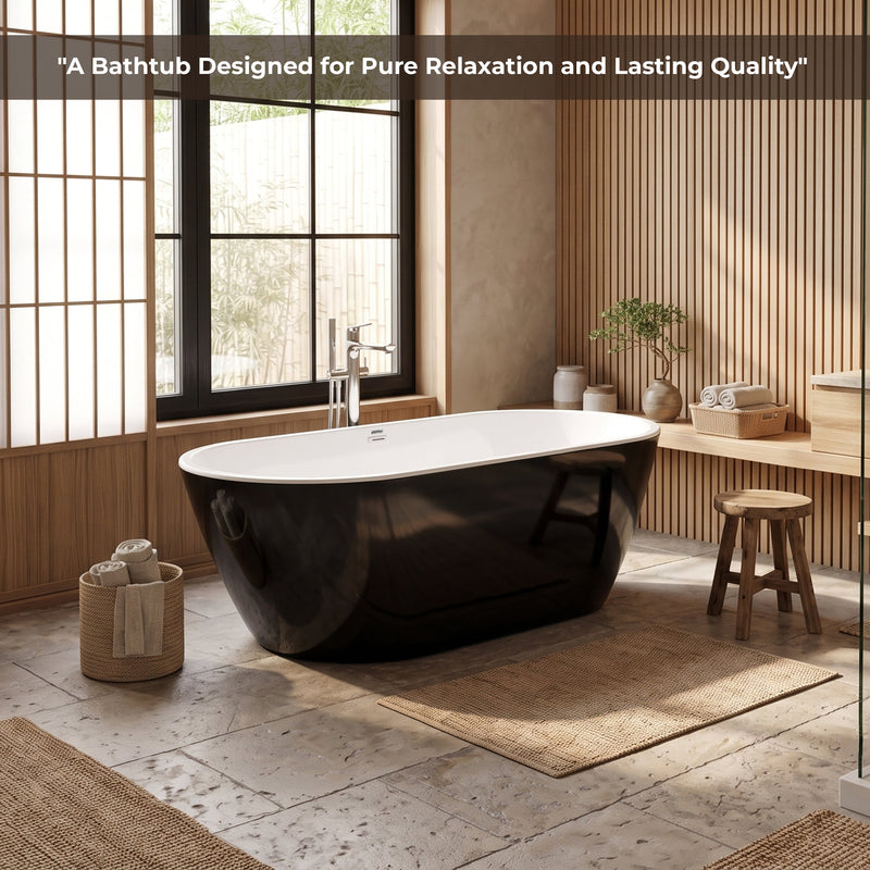 Plantex Bathtub For Bathroom/Freestanding Bath tub for Adults/Deep Soaker Bathtub with Overflow, Popup and Drain Pipe (BSM-203-Black & White-1700mm)-3