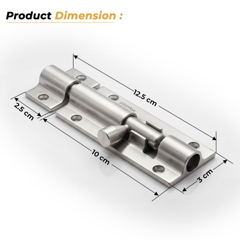 Plantex Stainless Steel Tower Bolt/Tower Bolt for Home,Offices Doors and Windows/Tower Bolt for Main Door/Door Latch/Kundi/Chitakini/Door Latch for Windows - Pack of 2 (Chrome-Silver, 4 inch)-2