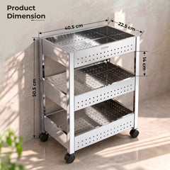 Plantex Stainless Steel 3-Tier Vegetable Storage Basket for Kitchen/Onion Garlic Stand-Trolley (Square Profile-Silver)-2