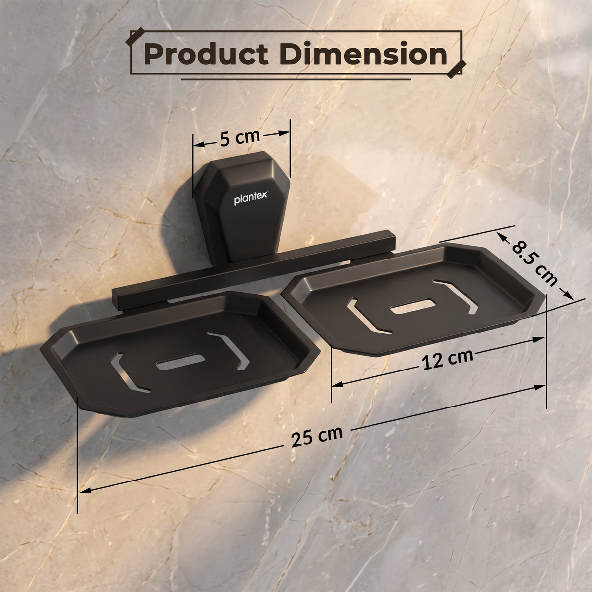 Plantex Double Soap Dish for Bathroom/304 Grade Stainless Steel Dual Soap Holder/Soap Case/Soap Stand/Bathroom Accessories - Pack of 1 (PMB-2408, Z-Black)-2