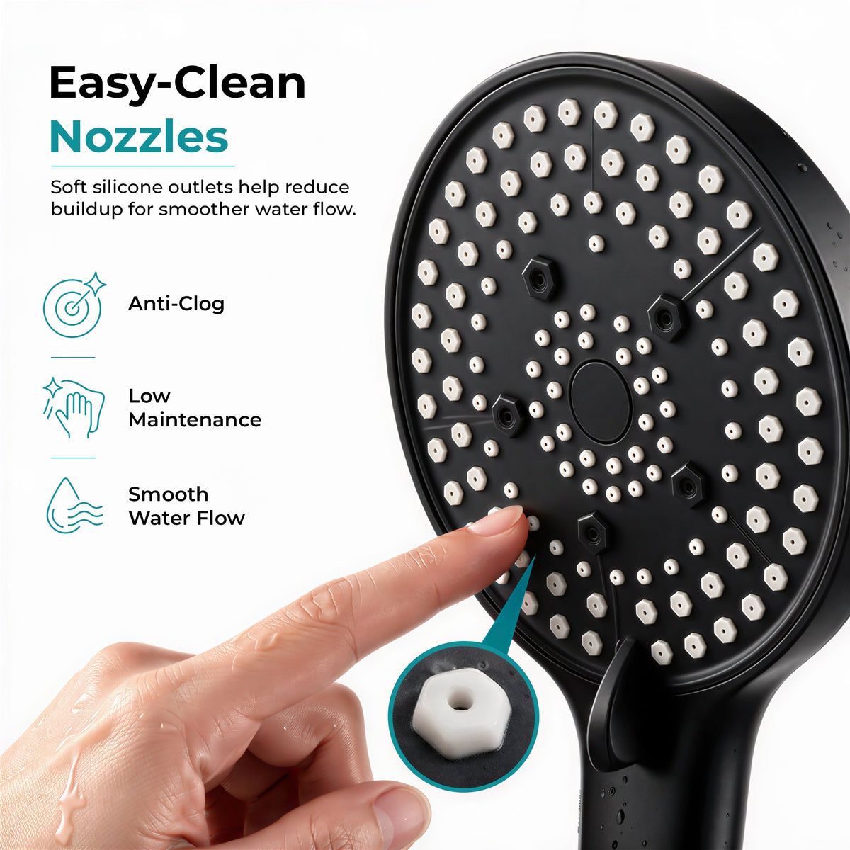 Plantex Hand Shower for Bathroom/5 Mode Multifunctional Shower/5-Inch ABS Plastic Silicone Handheld Shower Head/Easy Mode Switching (Black, APS-8607)-2
