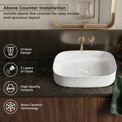 Plantex Wash Basin for Bathroom/Ceramic Table Top Washbasin/Countertop Vessel Sink Basin - (White Marble, 21.5 x 15 x 6 Inch)-4