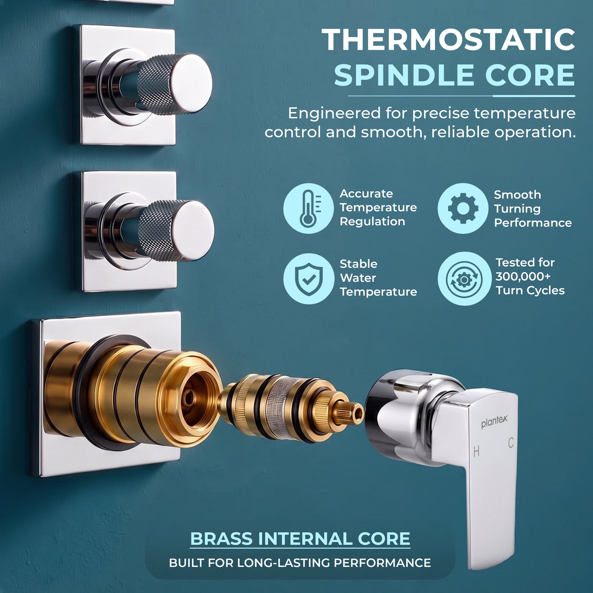 Plantex 4 Way Thermostatic Shower Diverter/Pure Brass Concealed & Exposed 4-Outlet Mixer Valve Body/Multi-Function Bathroom Diverter with Button Control - (Kubix Primium-2588)-6