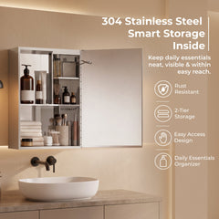 Plantex 304 Stainless Steel Bathroom Cabinet with Mirror/Cabinet Storage/LED Mirror Cabinet for Bathroom Wall/Bathroom Organiser Cabinet (14x20 Inch/Chrome)-3