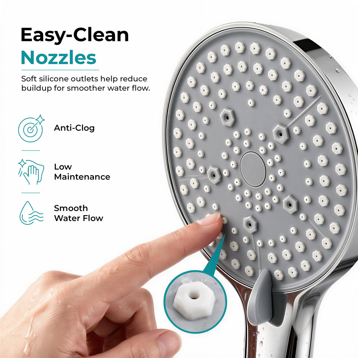 Plantex Hand Shower for Bathroom/5 Mode Multifunctional Shower/5-Inch ABS Plastic Silicone Handheld Shower Head/Easy Mode Switching (Chrome, APS-8607)-3