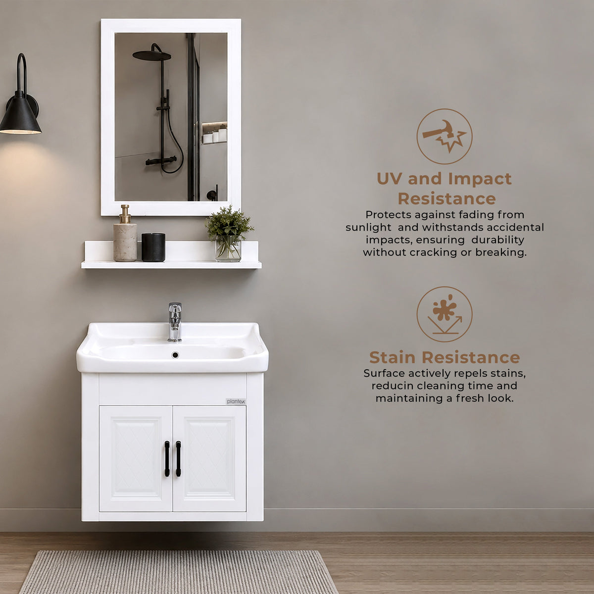 Plantex Wash Basin with Cabinet Full Set/Unbrekable Bathroom Vanity & Washbasin Set/Basin Cabinet for Bathroom with Mirror (White)-6