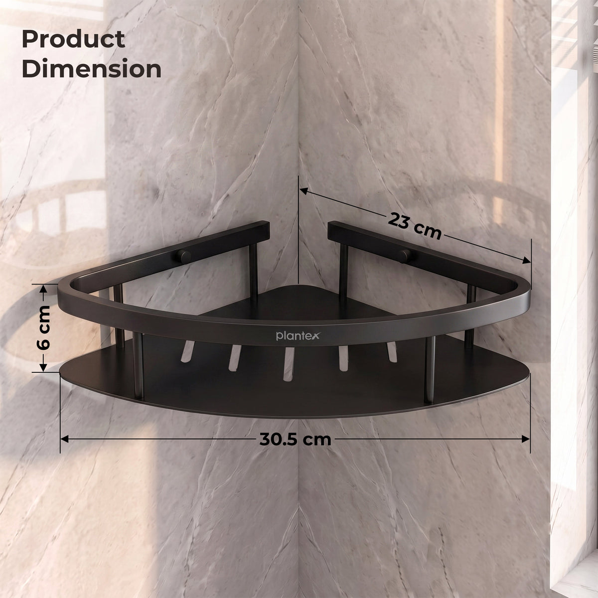 Plantex Bathroom Corner Shelf for Wall Mount/304 Grade Stainless Steel Corner Shelf for Bathroom with Railings/Bathroom Accessories - Pack of 2 (9x9 inches, Black)-2