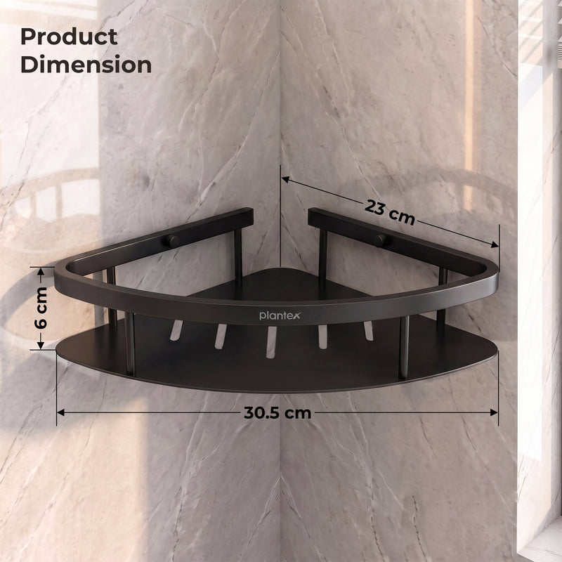 Plantex Bathroom Corner Shelf for Wall Mount/304 Grade Stainless Steel Corner Shelf for Bathroom with Railings/Bathroom Accessories - Pack of 2 (9x9 inches, Black)-2