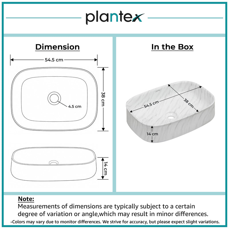 Plantex Wash Basin for Bathroom/Ceramic Table Top Washbasin/Countertop Vessel Sink Basin - (White Marble, 21.5 x 15 x 6 Inch)-2