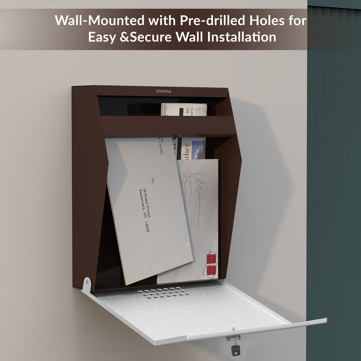 Plantex Letter Box/GI Steel Suggestion Box for Office with Key Lock/Post Box for Gate Home/Complaint Box/Wall Mounted Mail Box - (Coffee & White)-4