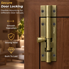 Plantex Stainless Steel Tower Bolt/Tower Bolt for Home,Offices Doors and Windows/Tower Bolt for Main Door/Door Latch/Kundi/Chitakini/Door Latch for Windows - Pack of 6 (Brass Antique, 4 inch)-4