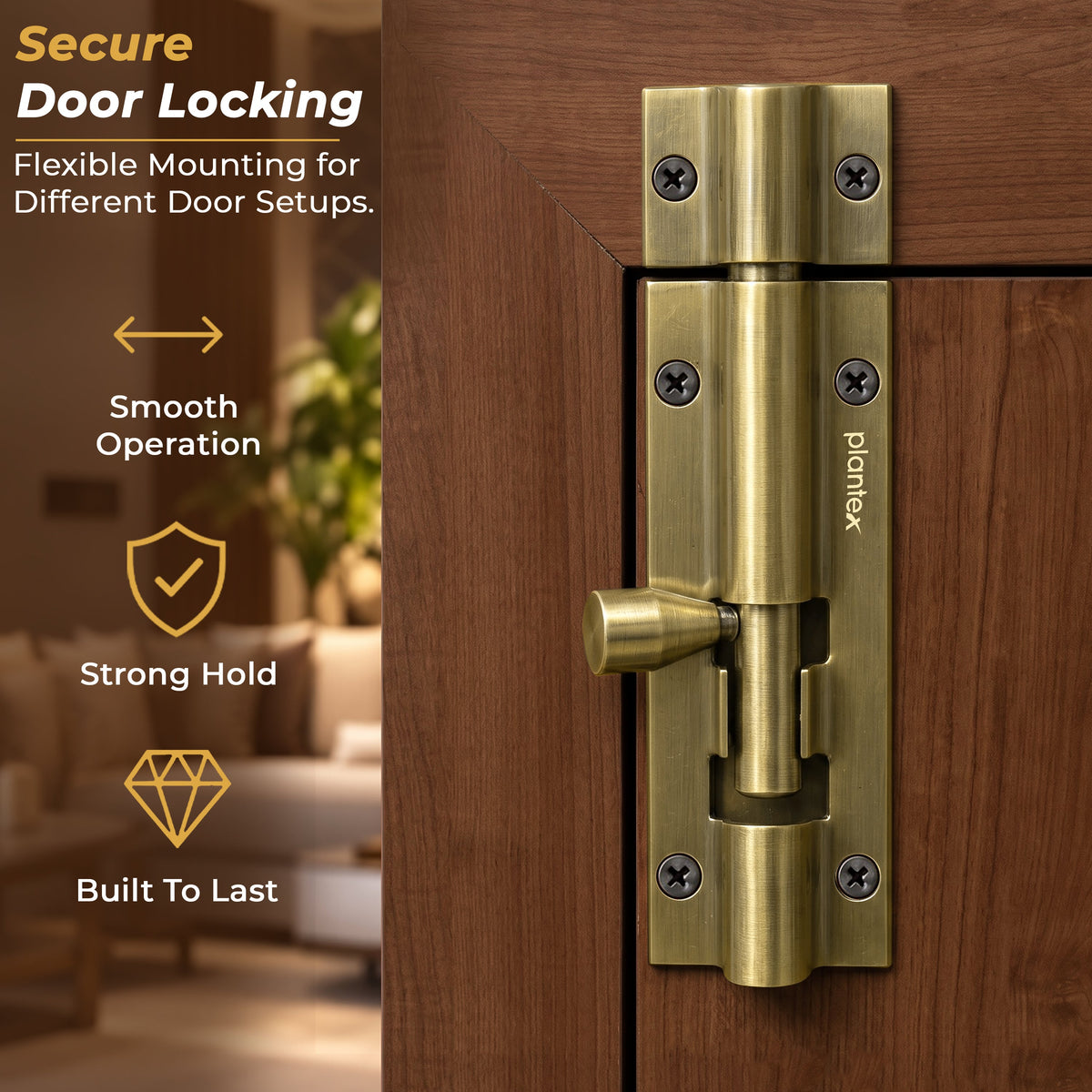 Plantex Stainless Steel Tower Bolt/Tower Bolt for Home,Offices Doors and Windows/Tower Bolt for Main Door/Door Latch/Kundi/Chitakini/Door Latch for Windows - Pack of 6 (Brass Antique, 4 inch)-4