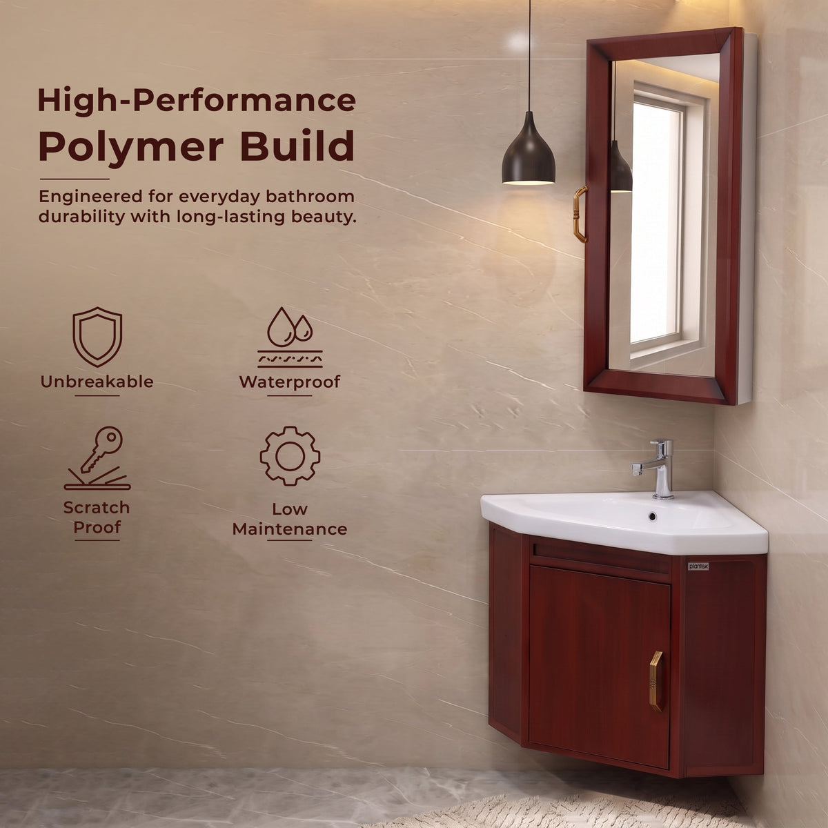 Plantex Vanity Set for Bathroom/Wall Mount Vanity Cabinet with Washbasin and Mirror/Corner Washbasin with Unbrackable Cabinet Full Set/Bathroom Accessories - (461, Brown)-5