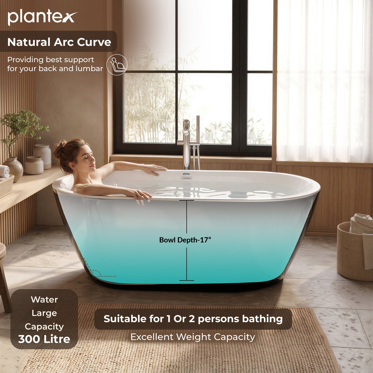 Plantex Bathtub For Bathroom/Freestanding Bath tub for Adults/Deep Soaker Bathtub with Overflow, Popup and Drain Pipe (BSM-203-Black & White-1700mm)-4