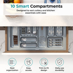 Plantex Kitchen Drawer Cutlery Tray Organizer/Multipurpose Organizer for Cutlery/Spoons/Spatulas/Cosmetics & Stationery/Fits Modular Kitchen Cabinets (32.5 x 18.5 Inches, Grey)-6
