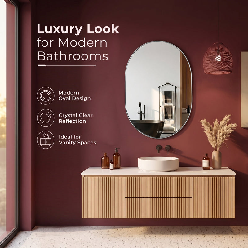 Plantex Glass Frameless Capsule Oval Mirror for Wall/Mirror with Beveled Smooth Edges for Bathroom/Dressing Room/Living Room/Bedroom/Entryway - (18x12 Inch), Clear-4