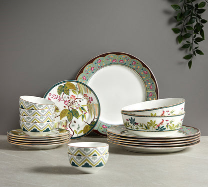 India Circus Grandeur Green Dinner Set (Pack of 20), For Family of 6