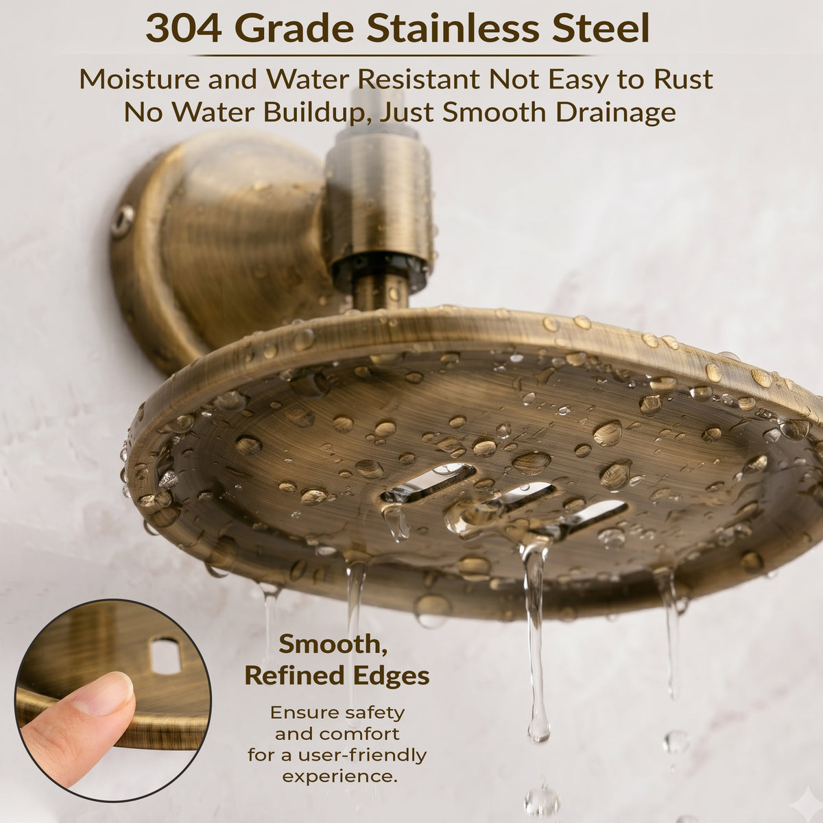Plantex 304 Grade Stainless Steel Soap Holder Stand for Bathroom and Wash Basin Bathroom Accessories - Niko (Antique)-3