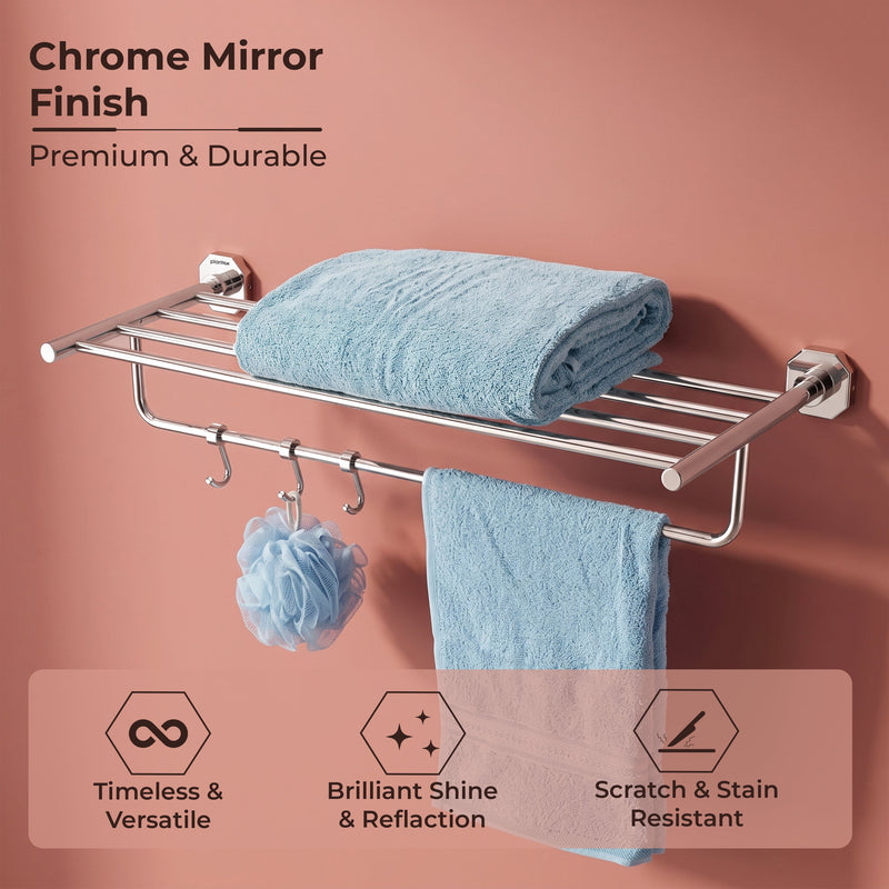 Plantex 304 Grade Stainless Steel Towel Rack with Hooks/Bathroom Towel Rod/Towel Hanger/Bathroom Accessories - Nipron (24-inch) Chrome-5