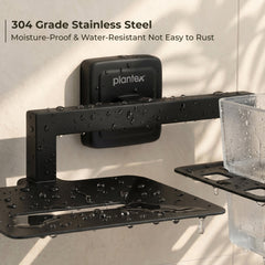 Plantex Decan 304 Grade Stainless Steel Soap and Brush Holder Stand for Bathroom/Tumbler Holder with Soap Holder/Bathroom Accessories - (Black)-4