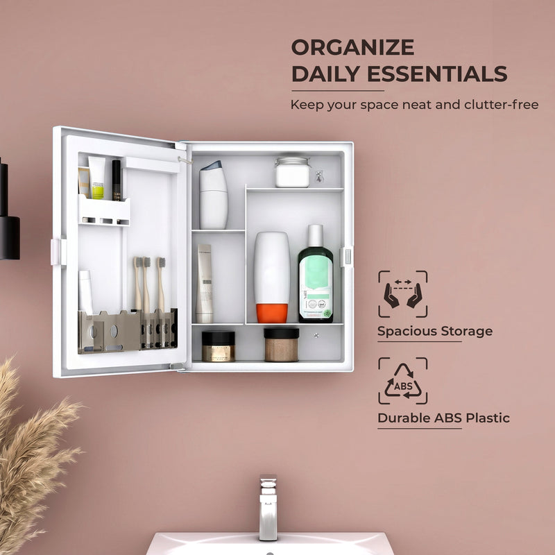 Plantex LED Mirror Cabinet for Bathroom/ABS Storage Cabinet/Mirror Cabinet for Wall/Mirror with Storage for Bathroom - 18x14 Inch (CAB-118, White)-4