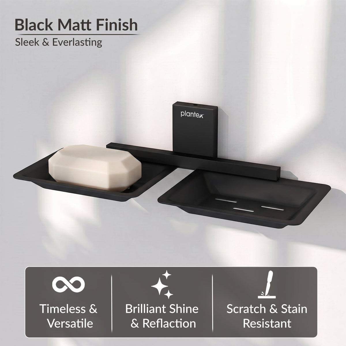 Plantex 304 Grade Stainless Steel Double Soap Stand/Dual Soap Dish/Soap Case/Soap Storage/Wall Mounted Soap Holder/Bathroom Accessories - Crystal (Black)-3
