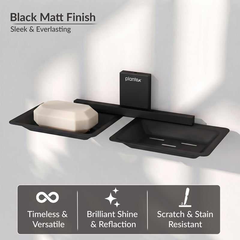 Plantex 304 Grade Stainless Steel Double Soap Stand/Dual Soap Dish/Soap Case/Soap Storage/Wall Mounted Soap Holder/Bathroom Accessories - Crystal (Black)-3