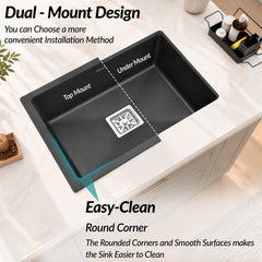 Plantex Quartz Single Bowl Kitchen Matt Sink/Sink For Kitchen/Undermount/Top Mounted (Black - 21X18 Inches)-4
