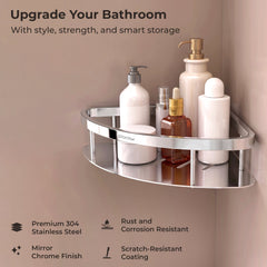 Plantex Bathroom Corner Shelf for Wall Mount/304 Grade Stainless Steel Corner Shelf for Bathroom with Railings/Bathroom Accessories - Pack of 2 (9x9 inches, Chrome)-3