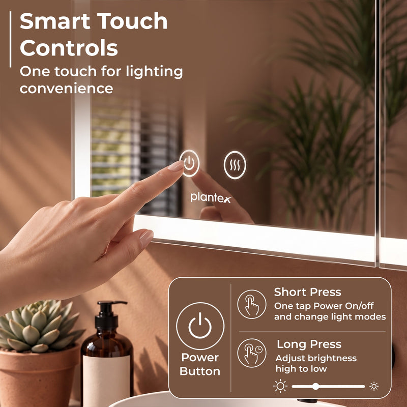 Plantex 304 Stainless Steel Bathroom Cabinet with Mirror/Bathroom Cabinet Storage/LED Mirror Cabinet for Bathroom Wall (18x18 Inch-LED & Defogger/Chrome/Double Door)-4